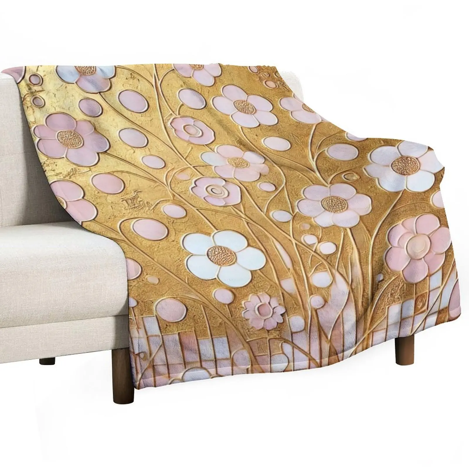 

Gustav Klimt Flowers and Gold Throw Blanket All Season Lightweight Soft Blanket for Bed