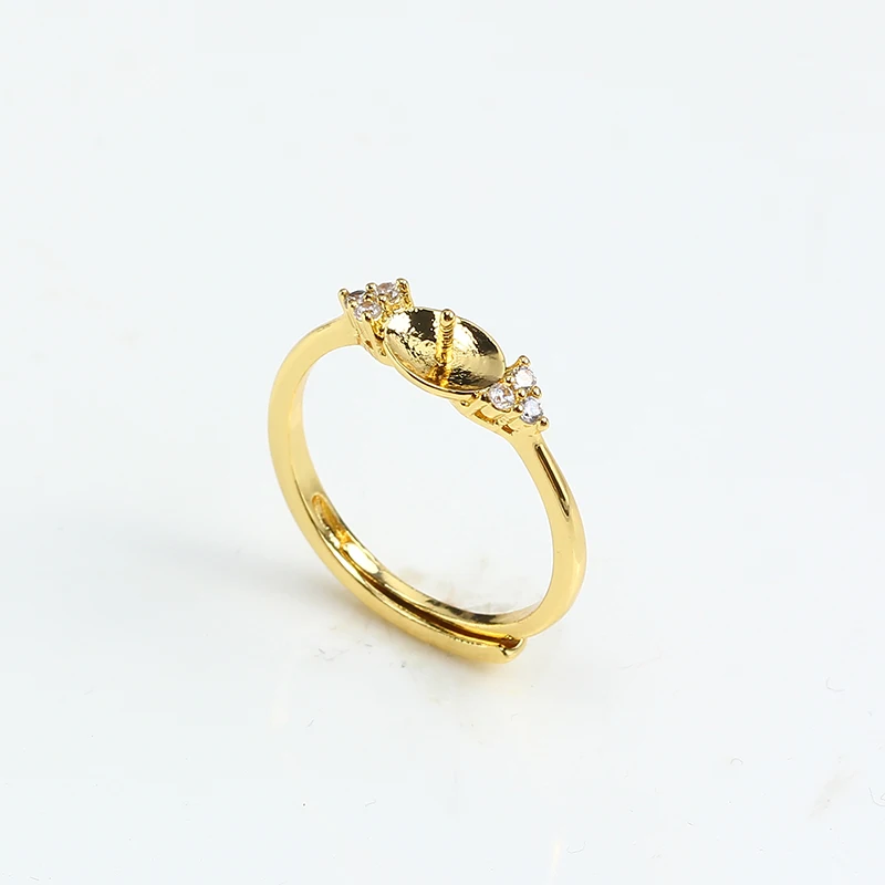 

JZ139 Copper Gold Plated Adjustable Pearl Ring Blank Empty Setting DIY Jewelry Findings