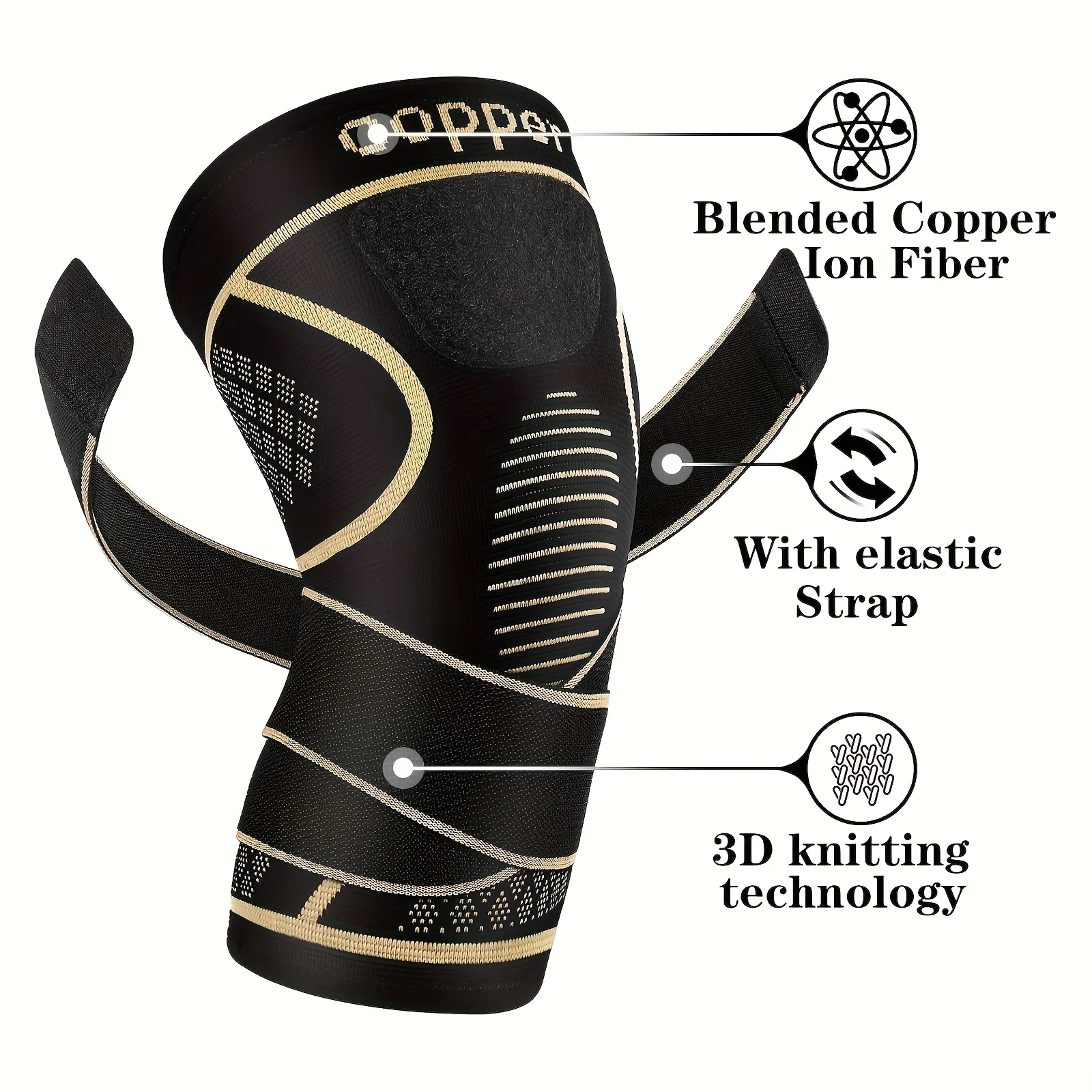 أكمام ركبة نحاسية مع شريطين للرياضة، للرجال والنساء، للجري وتسلق الجبال واللياقة البدنية وكرة السلة #3