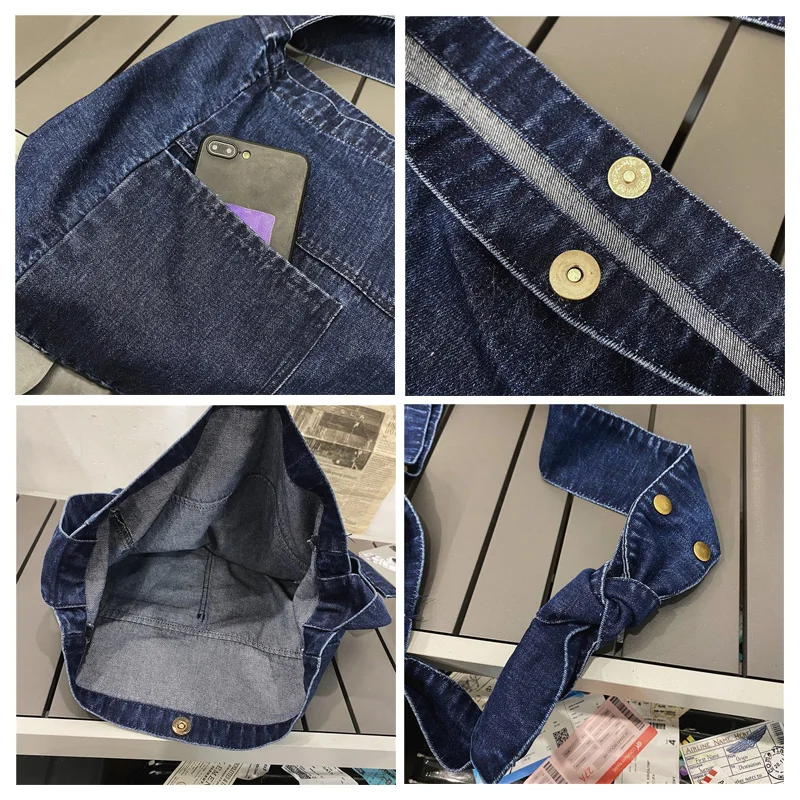 Tie A Knot Denim Bags For Women Student Shoulder Bag Female Big Shopping Bag Eco Bag Korean Canvas Messenger Bag Y2K Handbags