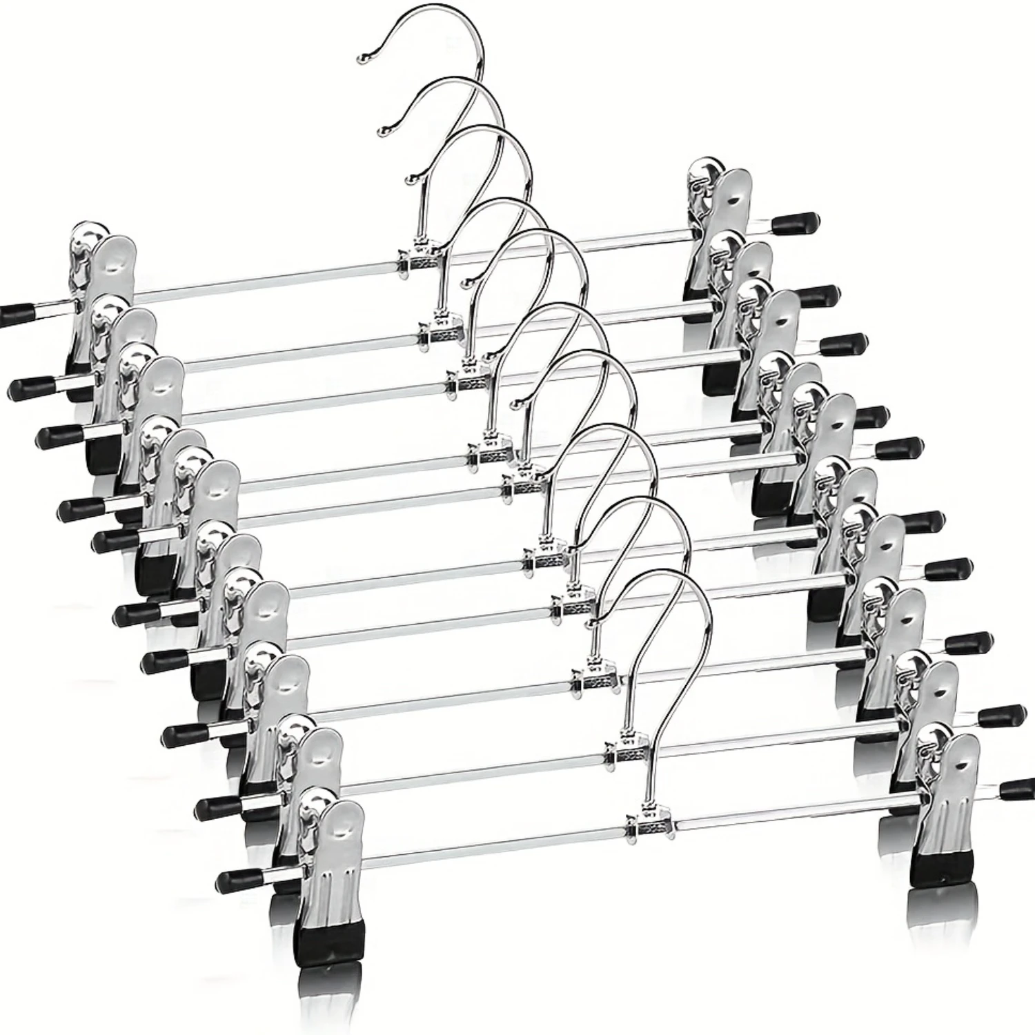 

Pants Hangers Set w/ Adjustable Clips, Non-slip Trousers Rack, Durable Metal Coat Hanger, Swivel Hook for Skirt, Jeans Coat Bra