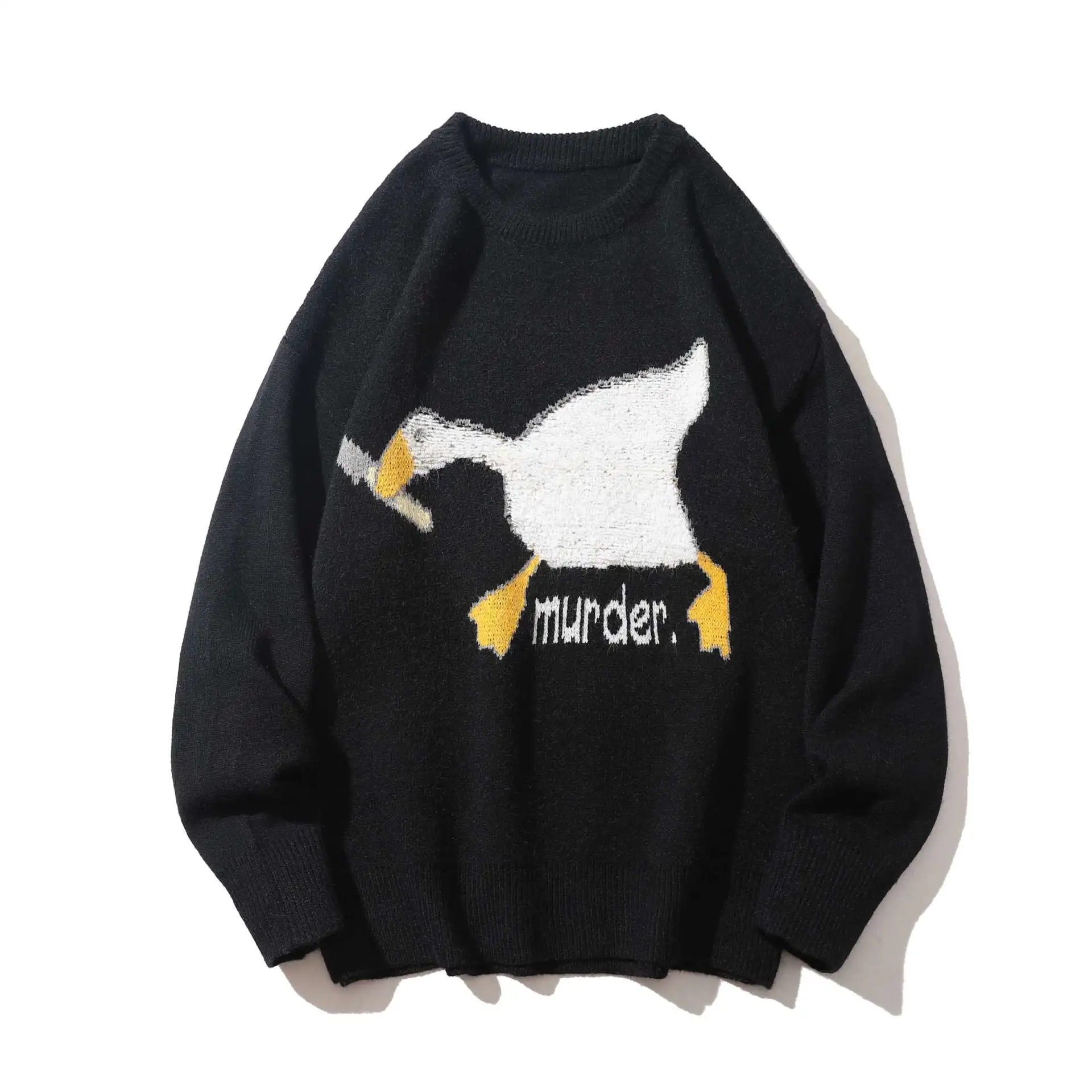 Cartoon Print Sweater Men Harajuku Goose Knitted Pullover Casual O-neck Duck Top Hip Hop Streetwear Loose Jumper Couple Knitwear