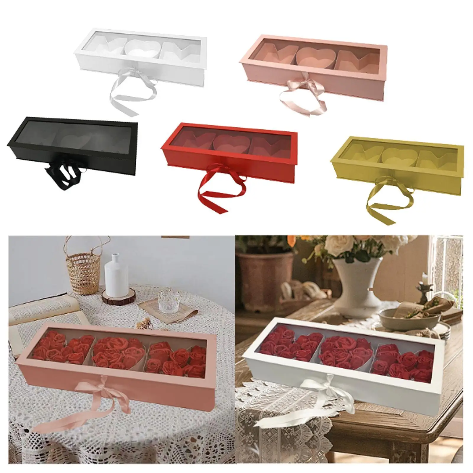 Caixa de presente de flor em forma de letra da mãe 22x7.8x4 polegadas acessório vazio material de papelão versátil com tampa decoração de dia das mães