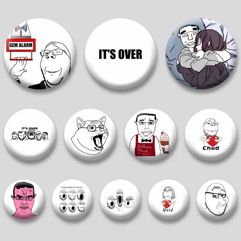 

Funny Soyjak Wojak Chudjak Meme Brooch Creative Cartoon Button Pins Backpack Clothes Lapel Badge Jewelry Gift for Kids Friends