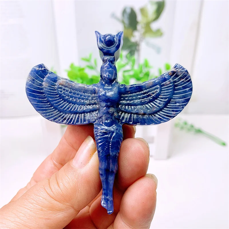 

Natural Blue Sodalite Angel Goddess Cross Figurine, Small Healing Crystal Gemstone, Carved Sculpture, Collection Gift, 8cm, 1Pc