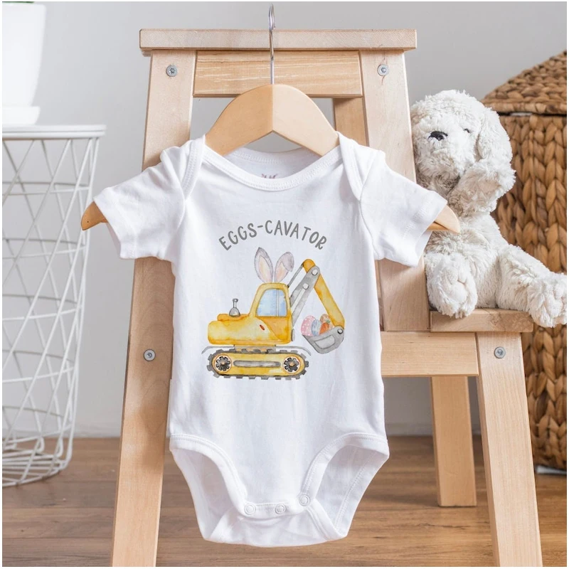 Kids Bodysuit Easter Baby Romper My First Construction Baby Bodysuit Personalised Shirt Outfit 2025 Babies First Easter T Shirt
