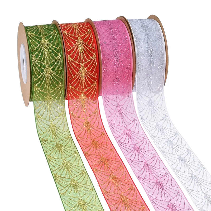 

Новый продукт, рождественская посыпанная розовая золотая и серебряная декоративная лента, рождественская подарочная коробка, блестящая лента, веерообразный марлевый пояс