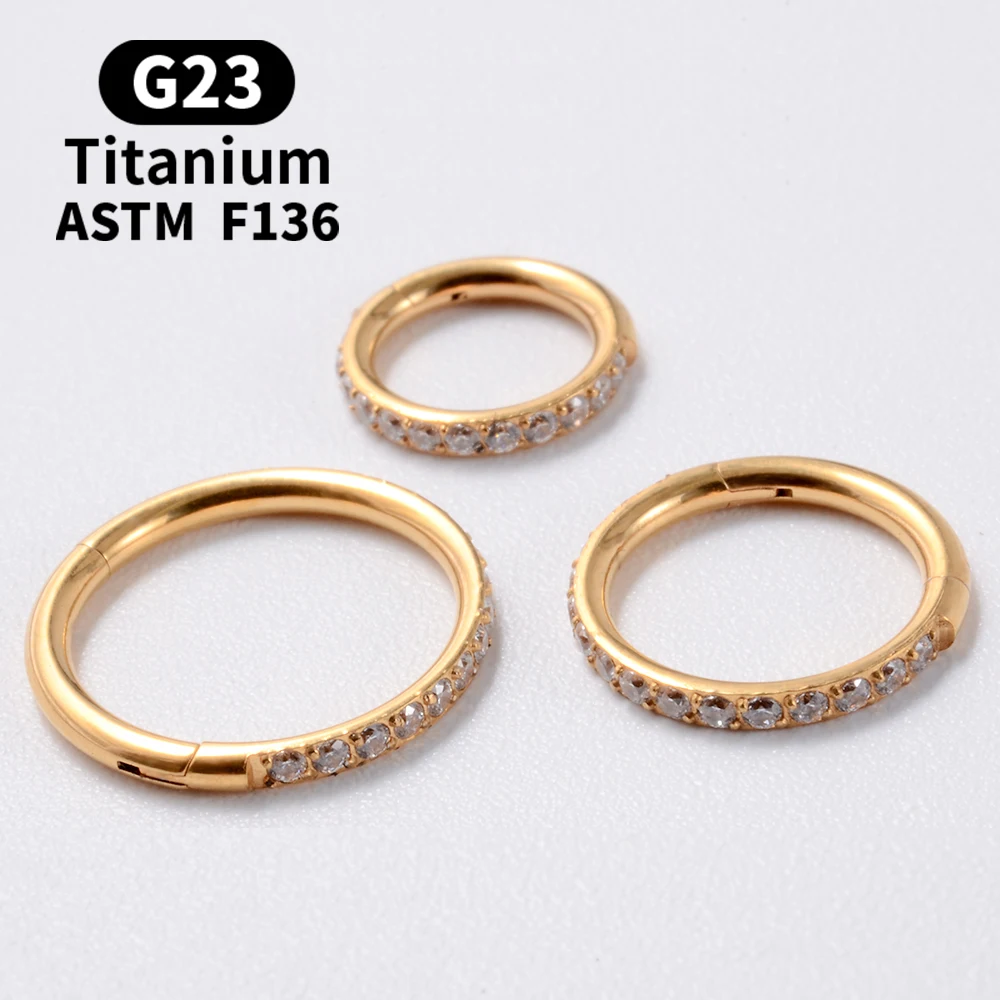 18G/16G Women\'s Round Earrings G23 F136 Titanium Nose Ring Hinge Clicker Open Diaphragm Nose Ring Fashion Lady Piercing Jewelry