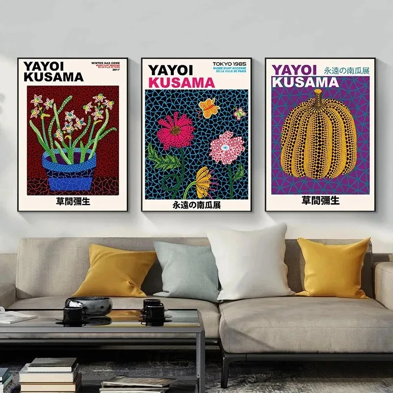 Japan Yayoi Kusama Exhibition Flower Pumpkin Butterfly Posters and Prints Canvas Printing Wall Art Picture for Living Room Decor