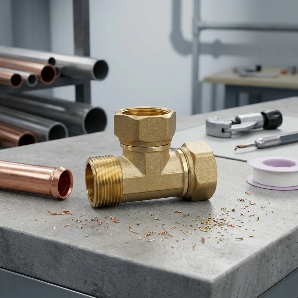 Three Way Brass Tee Fitting for Refrigeration Piping HVFor AC Copper Alloy For AC System Compatible with Standard Pipe Sizes