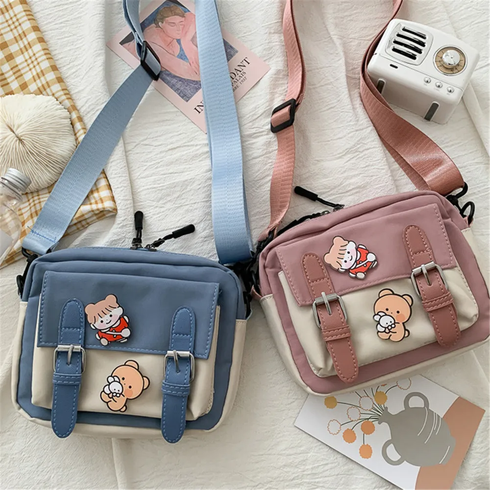 Fashion Crossbody Bag Female Cute Girl Color Matching Nylon Small Shoulder Bag Sling Bag Students Casual Woman Black Handbags