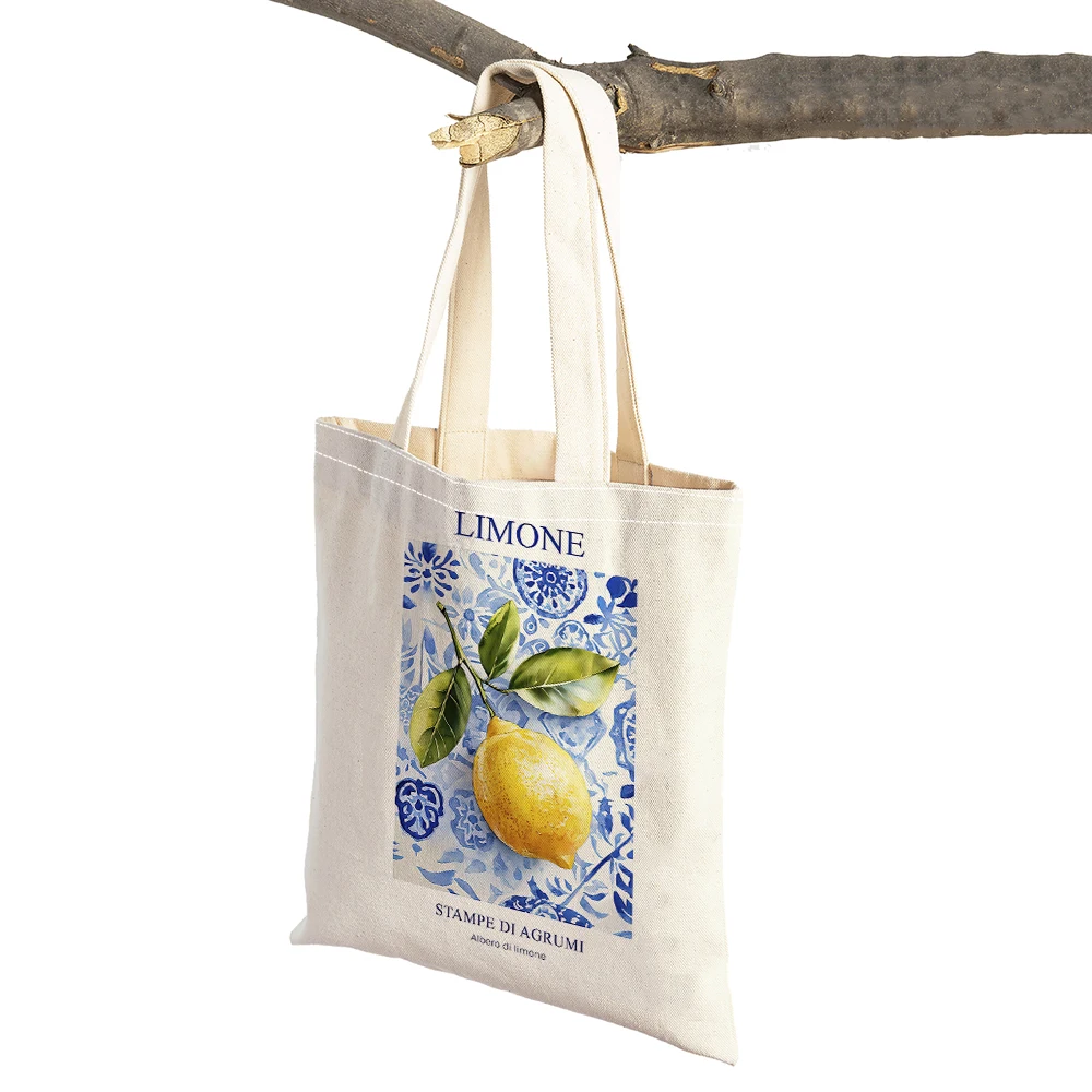 

Fruit Market Cherry Lemon Pear Girl Shoulder Tote Grocery Handbag Women Shopper Bag Minimalist Lady Lightweight Shopping Bags