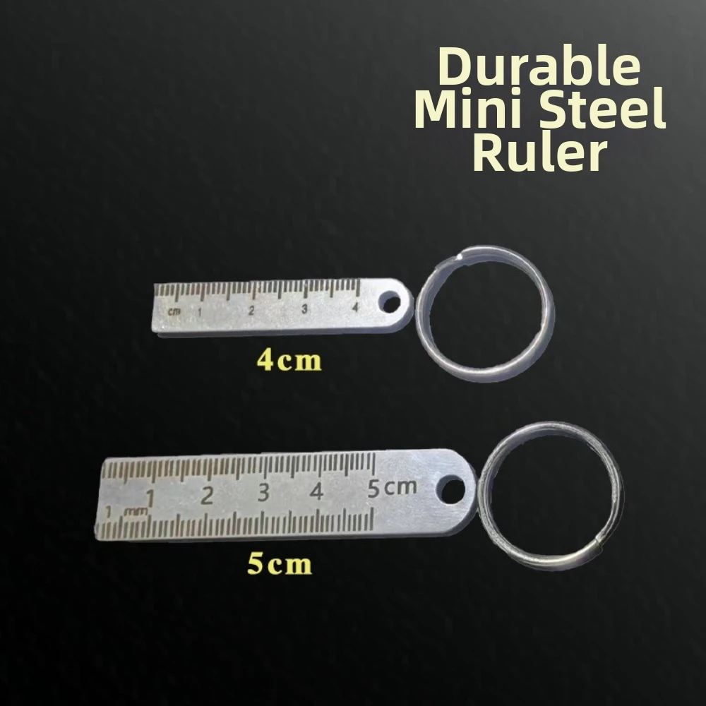 Stainless Steel Mini Measuring Ruler Anti-Loss Design Multi-Functional Pocket Ruler Keychain Pendant Ornament Backpack Charm
