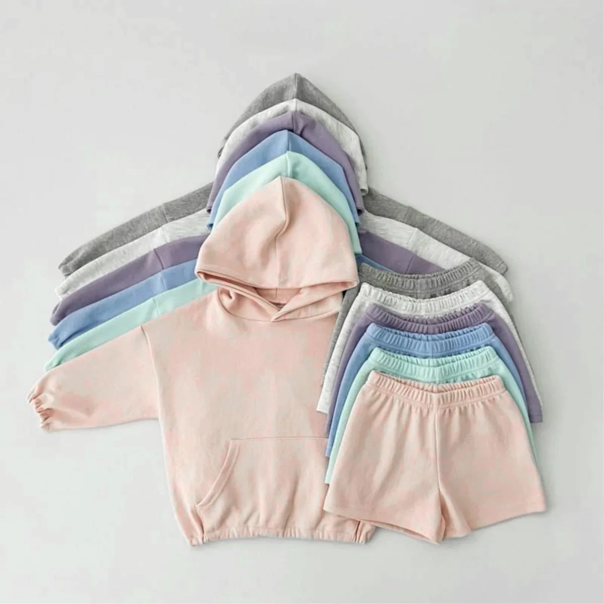 

2026 Spring New Baby Long Sleeve Clothes Set Boys Girls Hooded Sweatshirt + Shorts 2pcs Suit Toddler Casual Sports Outfits
