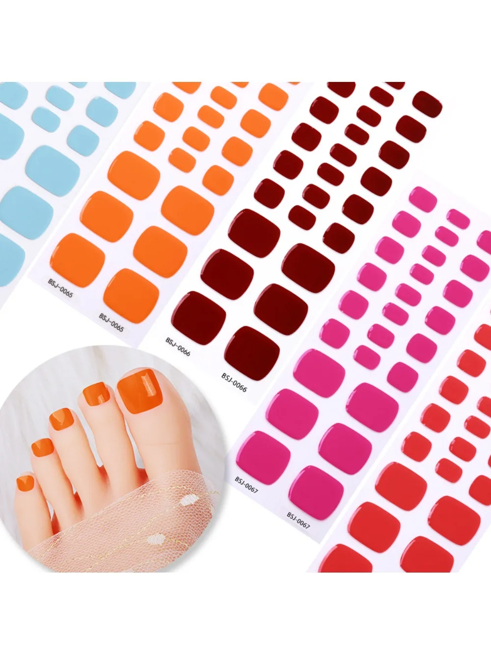 Autocollant pour ongles en Gel pour orteils de couleur Pure, dureté avec lampe UV, autocollants en Gel durci, couverture imperméable, enveloppes de vernis imperméables, bandes pour les pieds