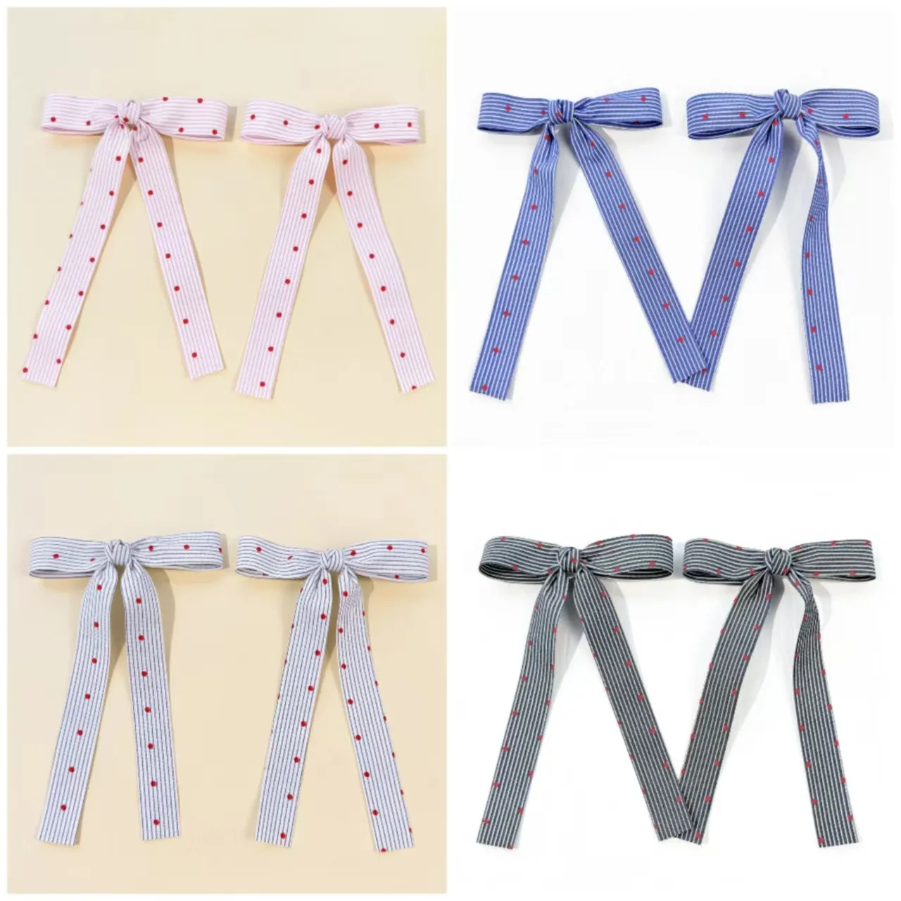 

40pc Korean Fashion Hair Clips Striped Print Bow with Long Tassel for Women And Girls Spotty Hairgrips Hairpins Hair Accessories