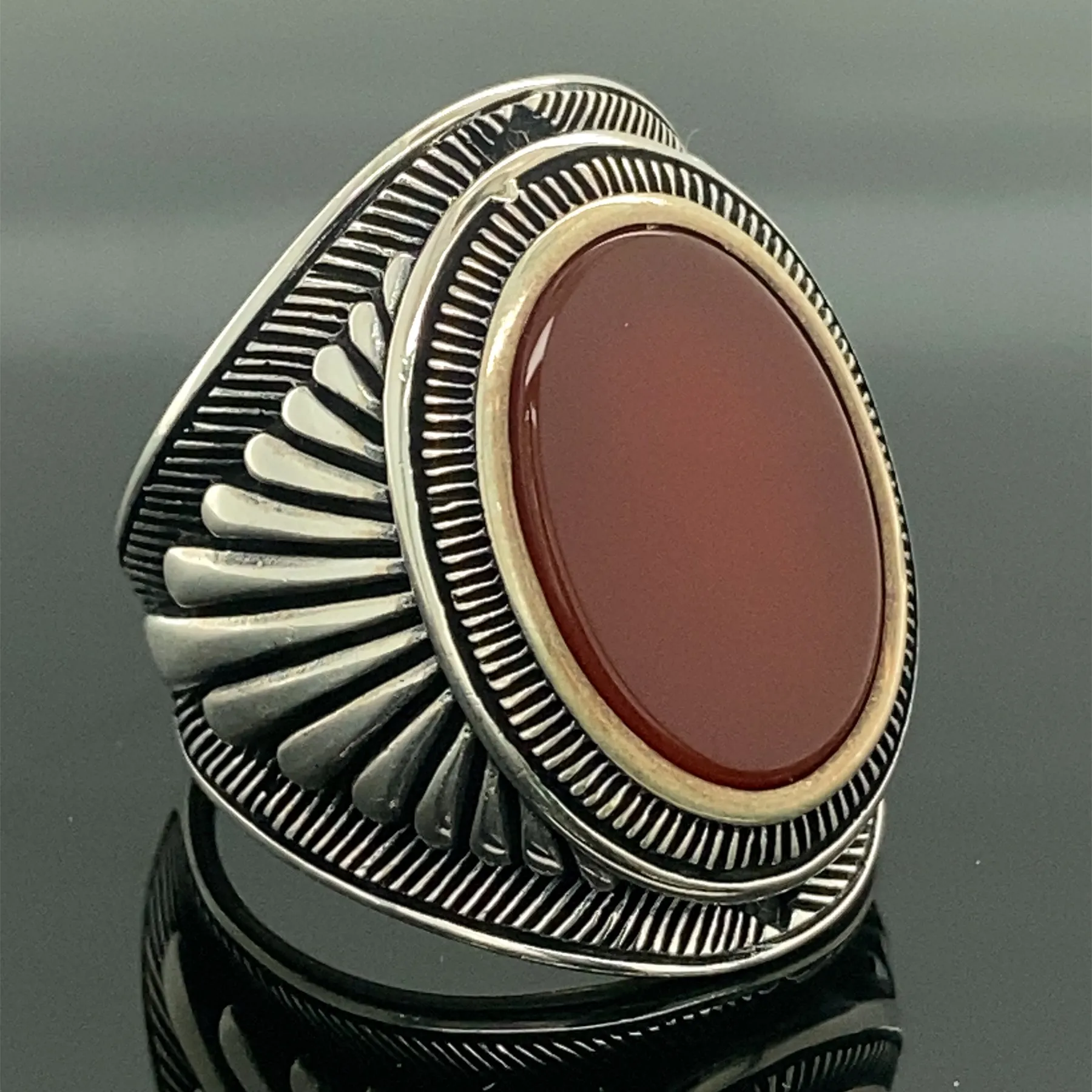 

Men Handmade Ring , Natural Red Agate Stone Ring , Shell Style Ring , Silver Handmade Ring , 925k Sterling Silver Ring , Gift Fo