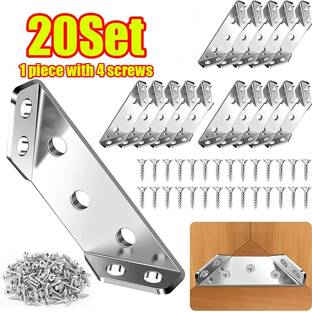 

Набор из 8/20/30 угловых соединителей для мебели, кронштейны из нержавеющей стали для шкафов, угловые опоры для полок, фиксирующие кронштейны с винтами