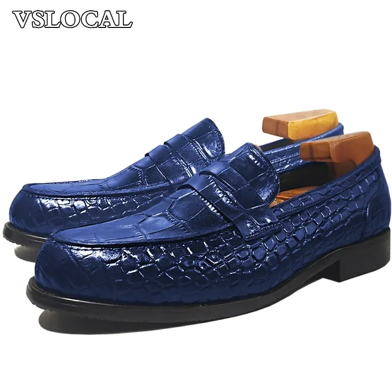 

Fashion 5 Colors Men Leather Shoes Black Slip On Croc Print Casual Mens Dress Shoes Wedding Office Banquet Loafers Men