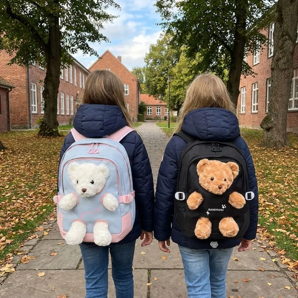 3D Doll Cute Bear Backpack Waterproof Lightweight Student Schoolbag Oxford Cloth Versatile School Backpack Children,teenagers