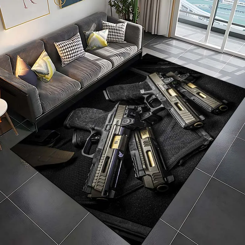 15 Sizes Gun Pistol Pattern Rug Carpets for Bedroom Living Room Sofa Mat Creative Door Mat Dressing Room Rugs Home Decor Gift