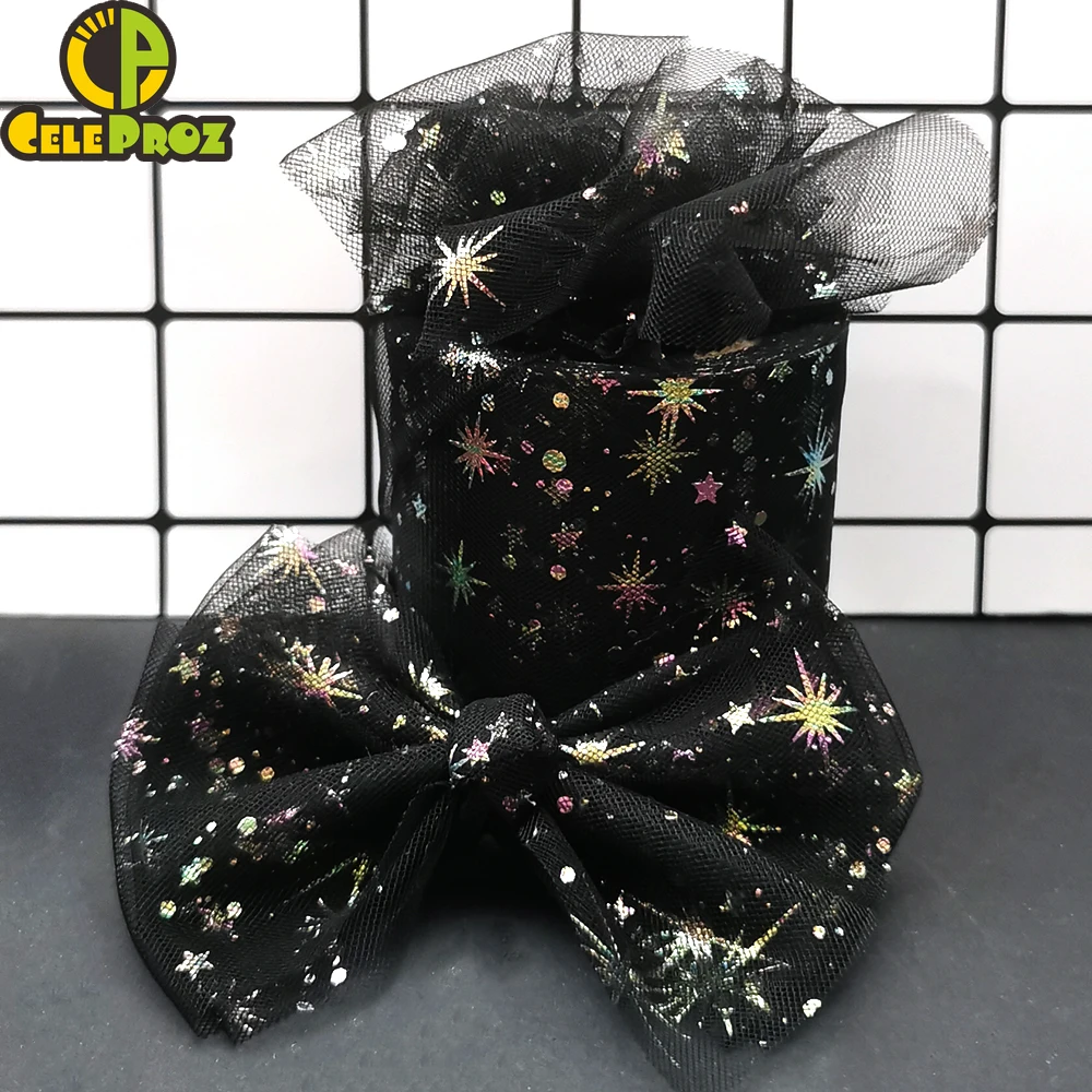 6cm 25Yards Tulle Organza Ribbon Illusory Star Roll Iridescent Tape For Gift Wrap Hair Clip Tutu Skirt Pom DIY Party Decoration