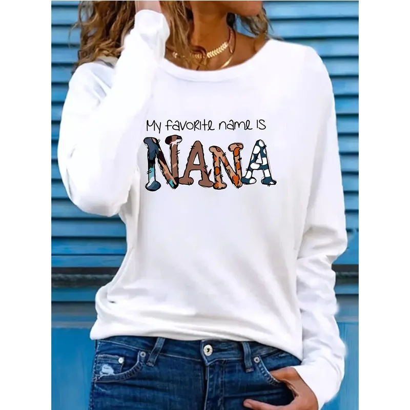 

Модная женская футболка с круглым вырезом и длинным рукавом с принтом Nana, женская всесезонная винтажная футболка с рисунком 90-х годов, футболка Y2k, свитер, одежда