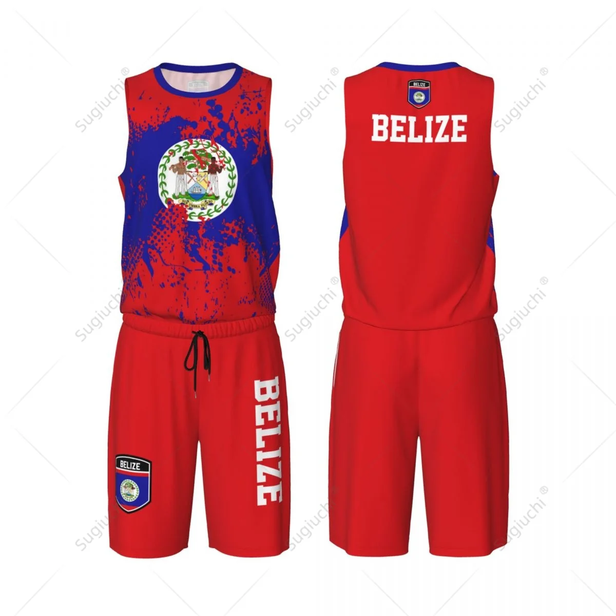 Belize Flag Grain Men Basketball Set Shirt & Pants Sleeveless