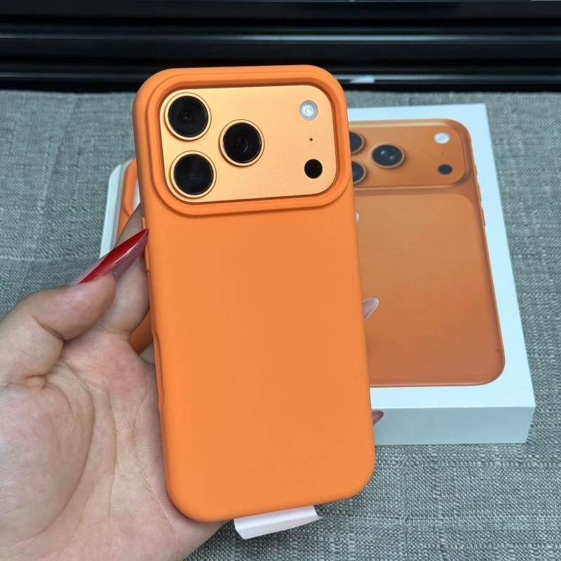 حافظة فاخرة من السيليكون الناعم باللون البرتقالي لهاتف آيفون 17 برو ماكس 17Pro ملمس مريح مدمج في غطاء حماية متدفق #2