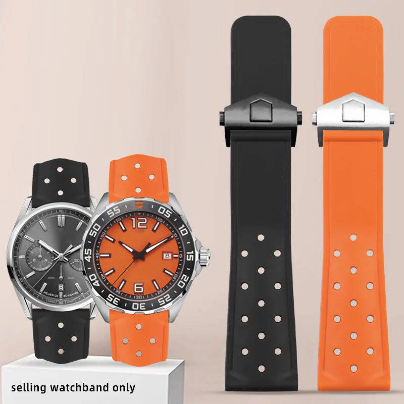 22mm Soft Rubber Silicone Watchband For TAG HEUER Strap MONACO CARRERA FORMULA 1 Watch Band Waterproof Bracelet Folding Buckle