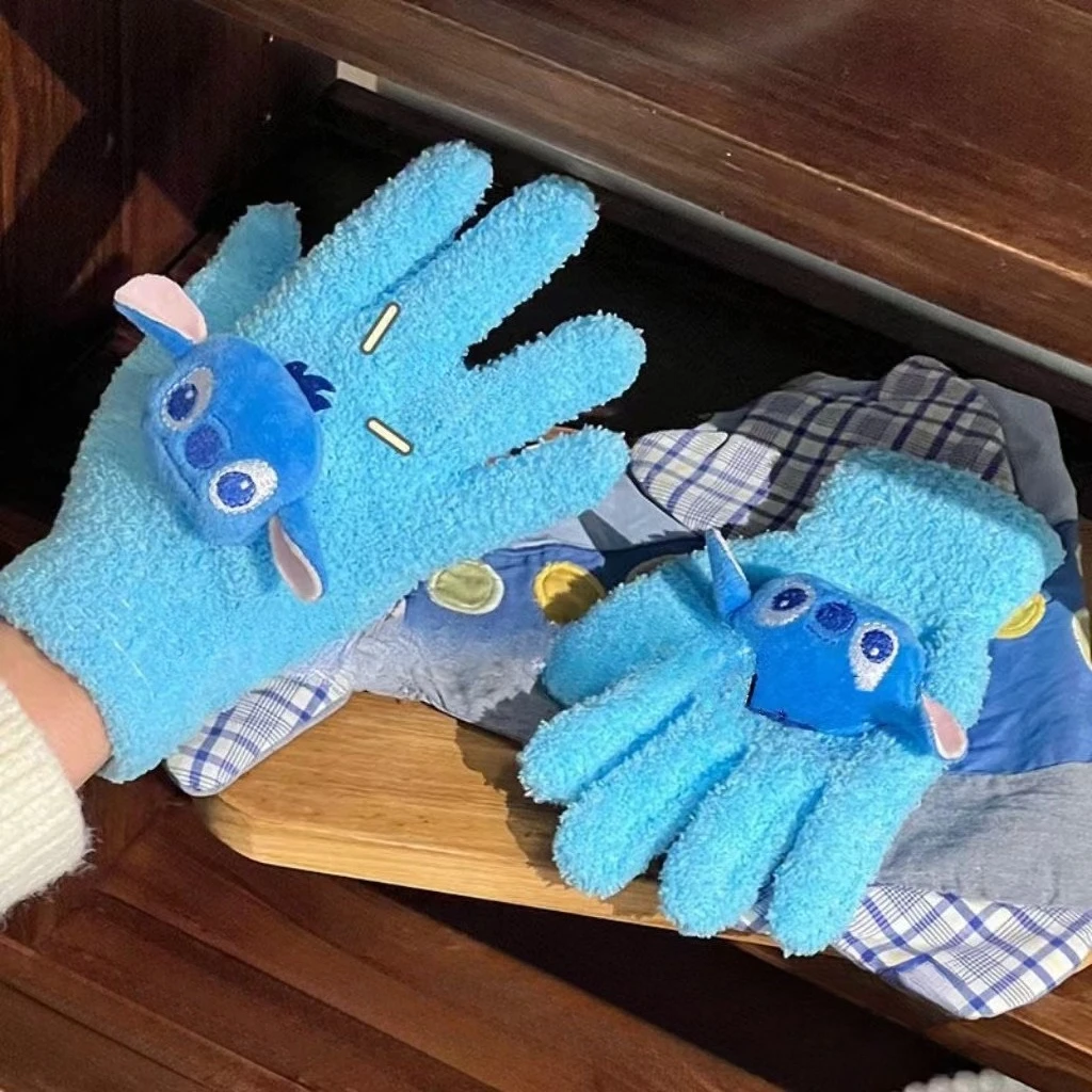 قفازات ديزني اللطيفة للخريف والشتاء، قفازات ركوب الطلاب من المخمل المرجاني الدافئ اللطيف السميك، نزهة كرتونية بنمط جديد