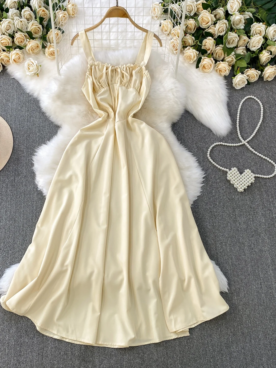 Coreano Sle Sweet een Stampa floreale V-Ne Strapl Dr Gonna lunga snellente estiva da donna a vita alta A-Line Midi Dr