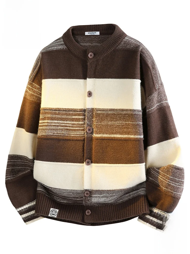 

Повседневный свободный вязаный свитер Paul Frank M: теплый полосатый кардиган на осень из мягкого акрилового материала