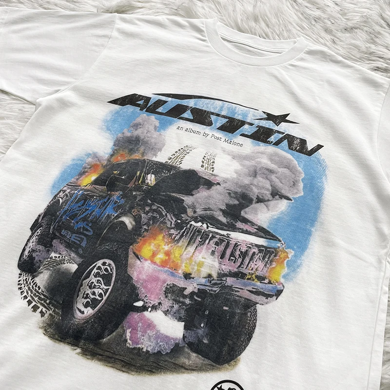 Post Malone Austin Collaborative Short Sleeve T-Shirt Unisex Youthful Summer round Neck Standard Fit Hellstar Studios