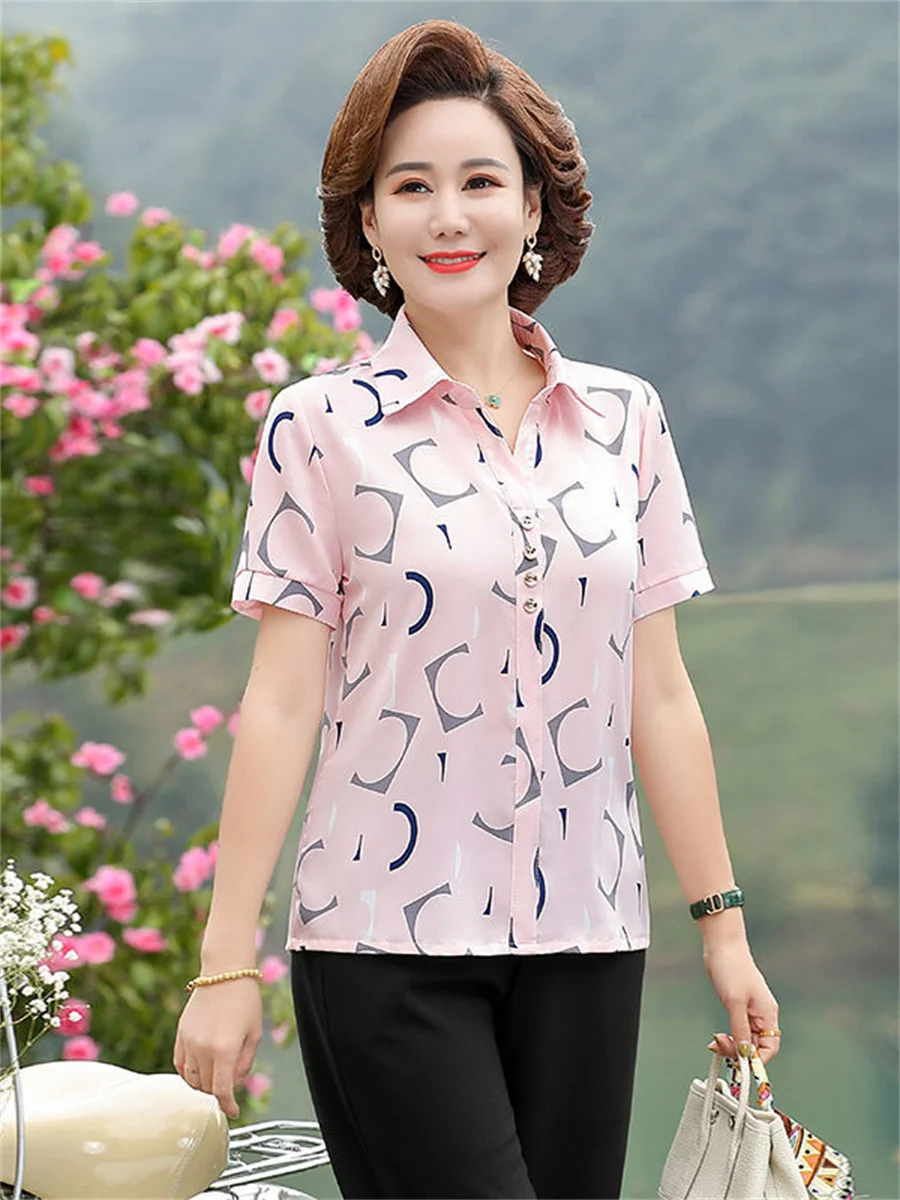 5XL Women Spring Summer Blouses Shirts Lady Fashion Casual Half Sleeve Turn-down Flower Printing Blusas Tops TT2107