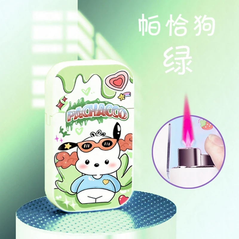 INS Sanrio Cartoon Pink Flame Windproof Melody Kuromi Hello Kitty Lighters High Beauty Cute Creative Couple Bar Cigar Lighter