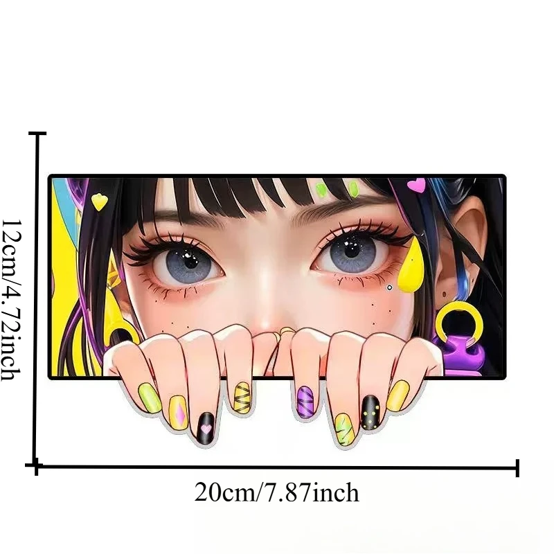 1Pc Anime Girl Peeking Eyes Vinyl Sticker Waterproof For Car Window Motorcycle Helmet