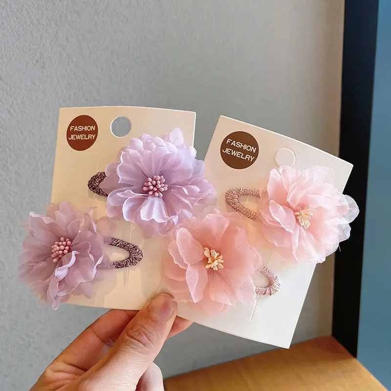 Hair Clips Soft Handmade Fabric Princess Flower Snap Clips Chic Elegant Baby Girls Forehead Bangs Fixing Hair Ornaments