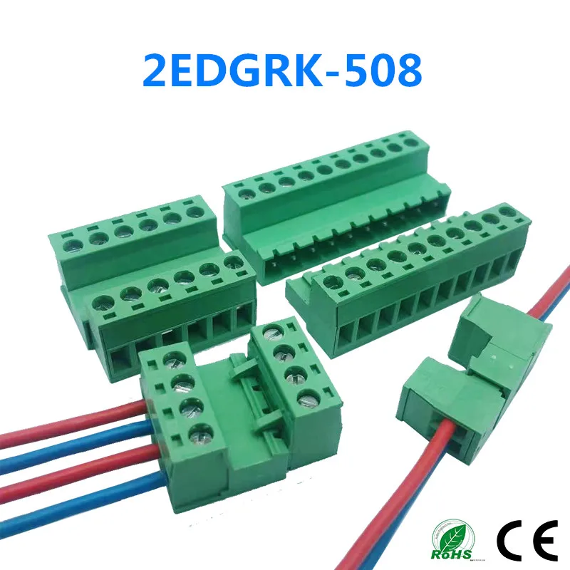 2EDG 5.08MM Solderless Butt Connection Plug-In Type 5.08mm Pitch Pluggable Green Terminal Block Screw Terminal Block Connector