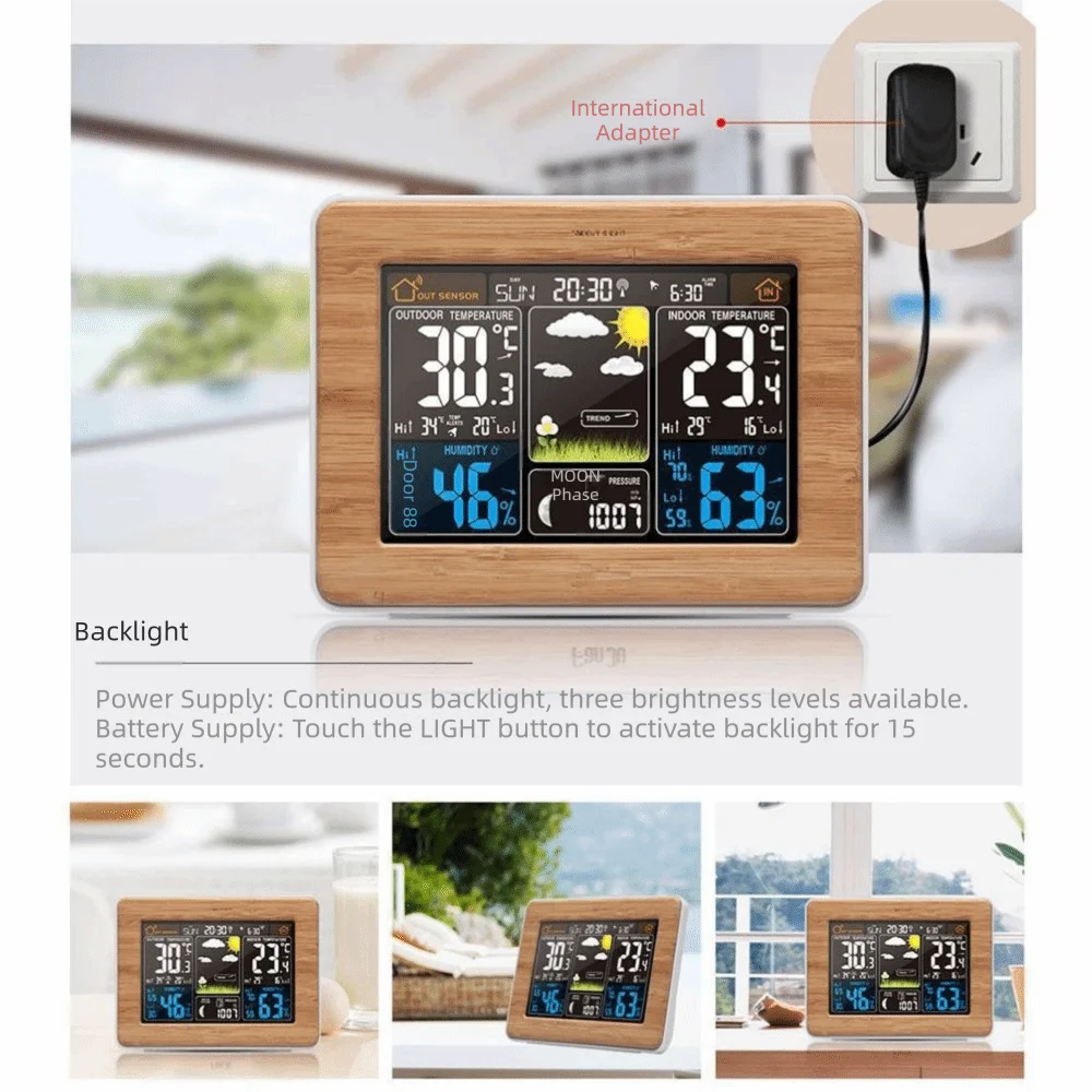 Wireless Weather Station Color Display Remote Sensor Indoor Outdoor Thermometer Atomic Clock Barometric Pressure