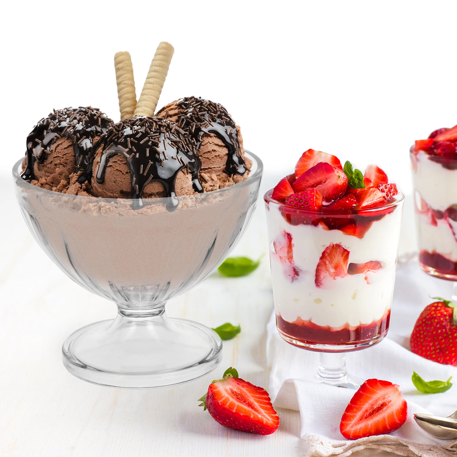 

3pcs Ice Cream Bowl Dessert Bowls Transparent Snack Fruit Salad Cups PC Material Kitchen Tableware Sets Cold Hot Food Serving