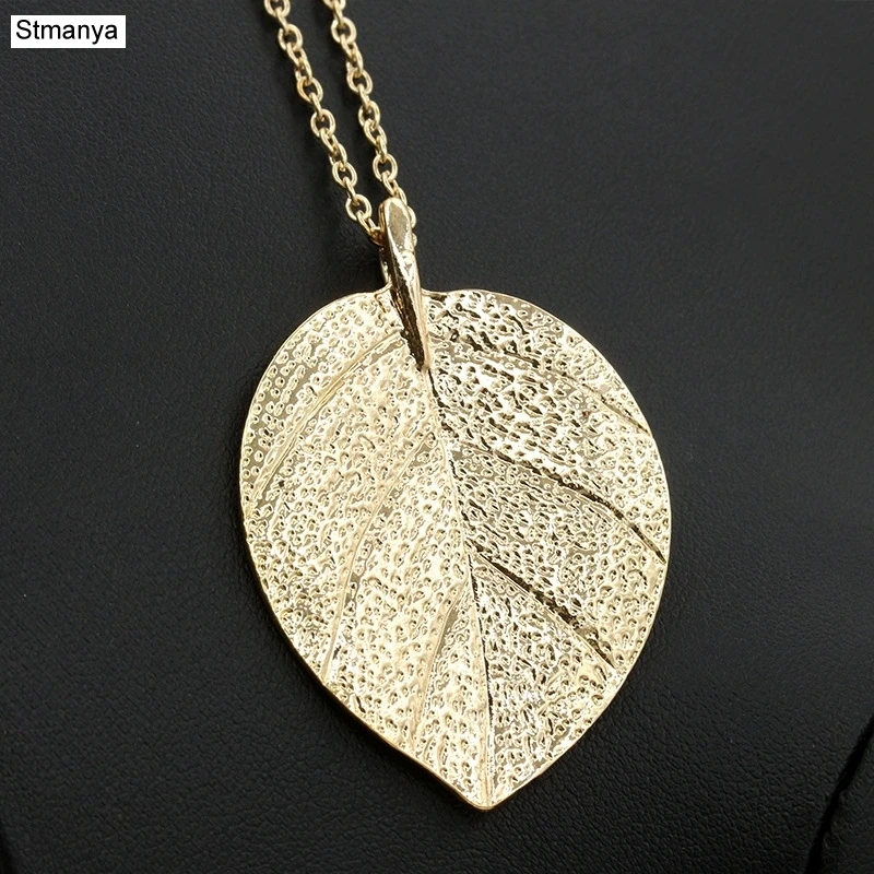 Leaf Necklace Cheap Fashion Jewelry Maxi Long necklace Gold-Color Chain Leaf Design Pendant Necklaces For Women Jewelry  N1014