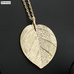 Leaf Necklace Cheap Fashion Jewelry Maxi Long necklace Gold-Color Chain Leaf Design Pendant Necklaces For Women Jewelry N1014