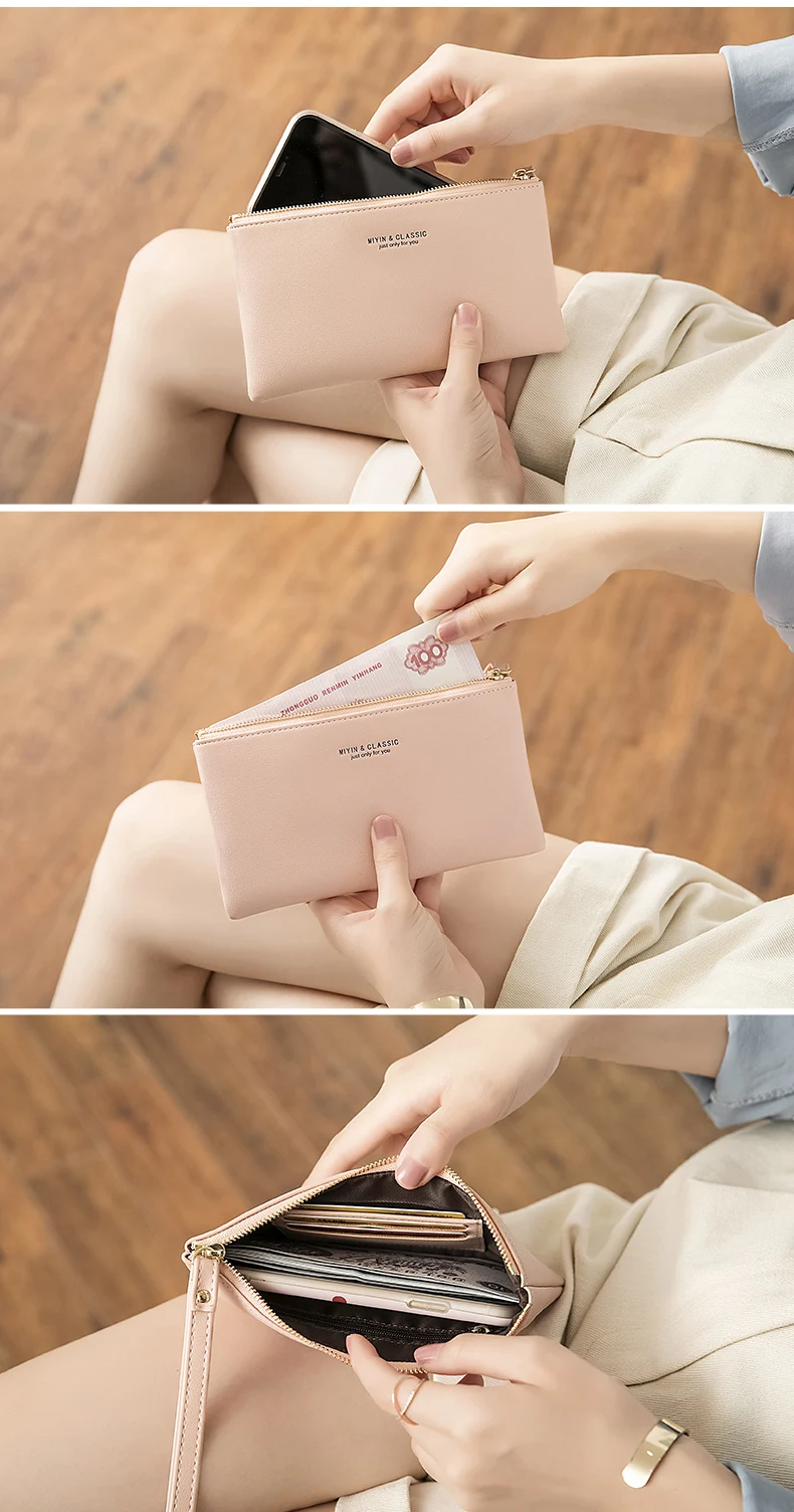 MIYIN Business Casual Damen-Geldbörse Einfache und Tragbare Reißverschluss-Handtasche Lange Brieftasche Bürogeschenk Lehrergeschenk Geschenk für Frauen – Detail 6