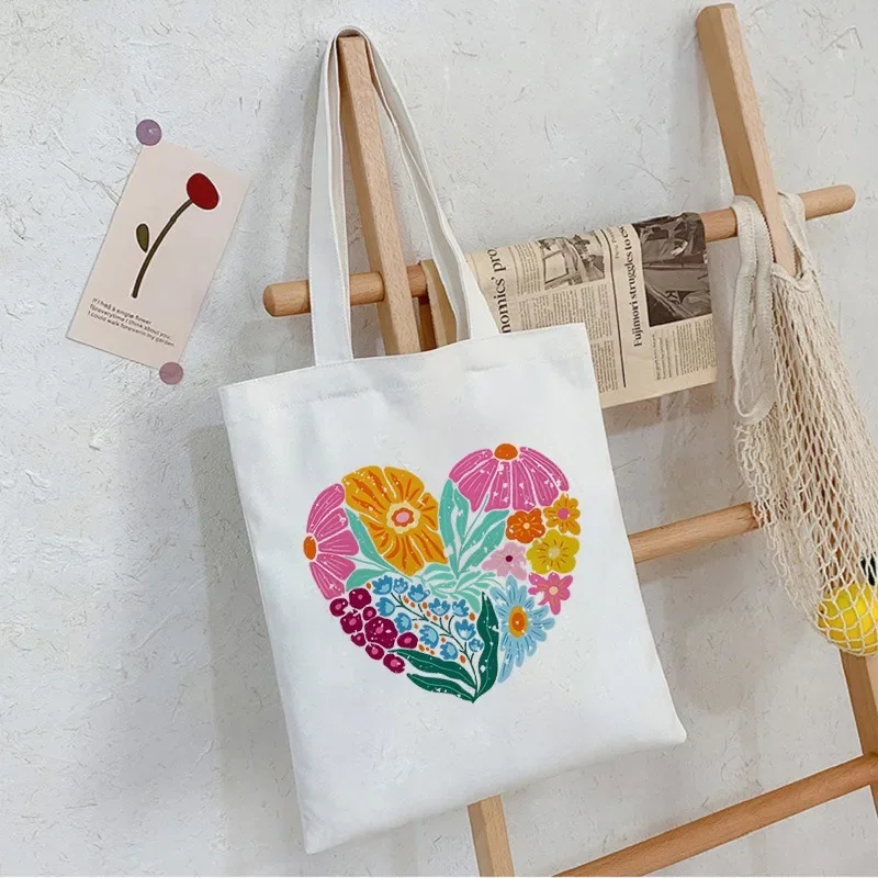 

Холщовая большая сумка с художественным цветочным узором и ярким цветком и вдохновляющим текстовым дизайном Стильная универсальная сумка на плечо