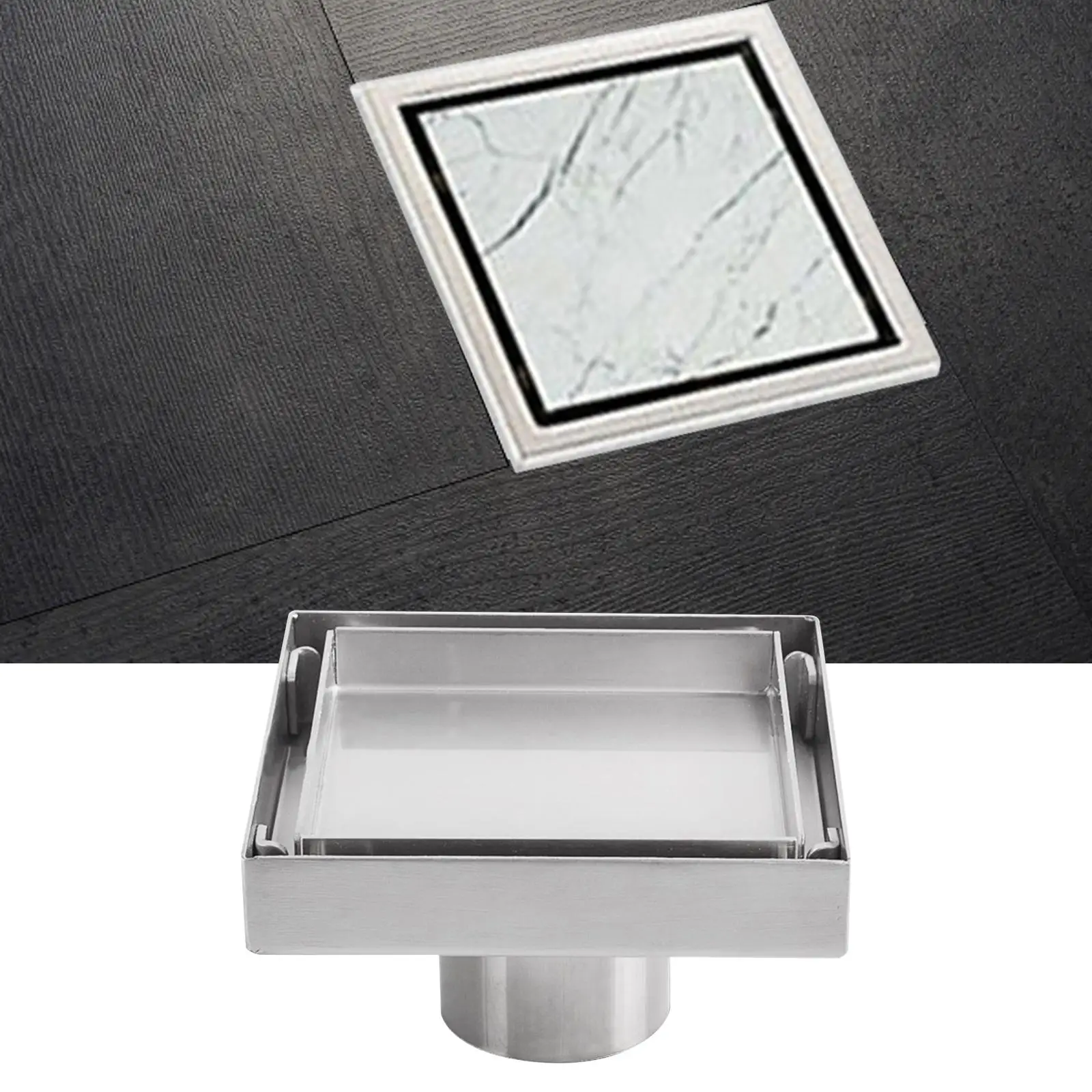 

Floor Drain Square Shower Drain with Flange Reversible Stainless Steel 3.94inch Anti Clogging for Toilet Pool Garage Laundry