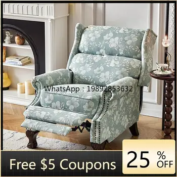 LYY Retro Style Single Chair Single Sofa Functional Light French Style Living Room Bedroom Furniture Leisure Recliner High-end