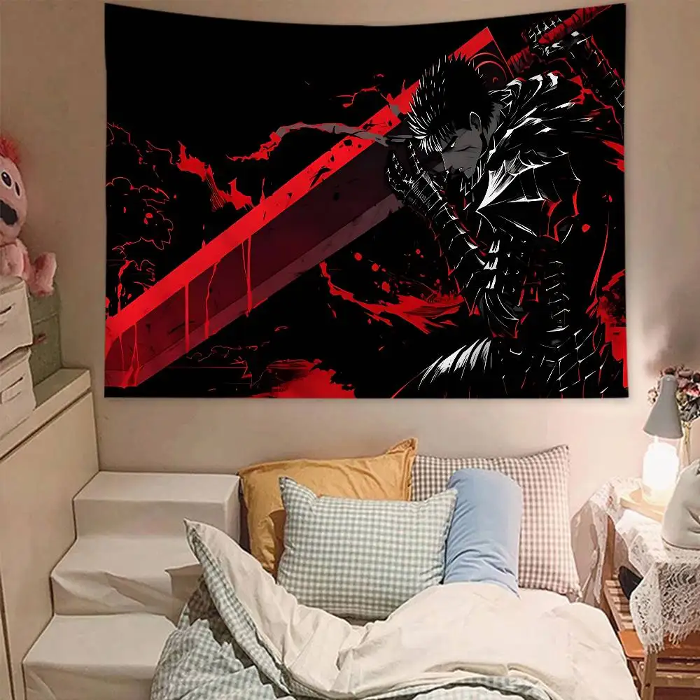Berserk Guts Hot Anime Anime Tapestry Hippie Flower Wall Carpets Dorm Decor Wall Hanging Home Decor