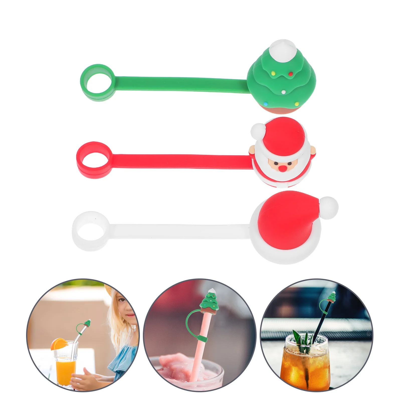 

6Pcs Cartoon Straw Covers Silicone Christmas Tip Plugs for 10Mm Tumblers Holiday Party Decorations Reusable Dust Protector