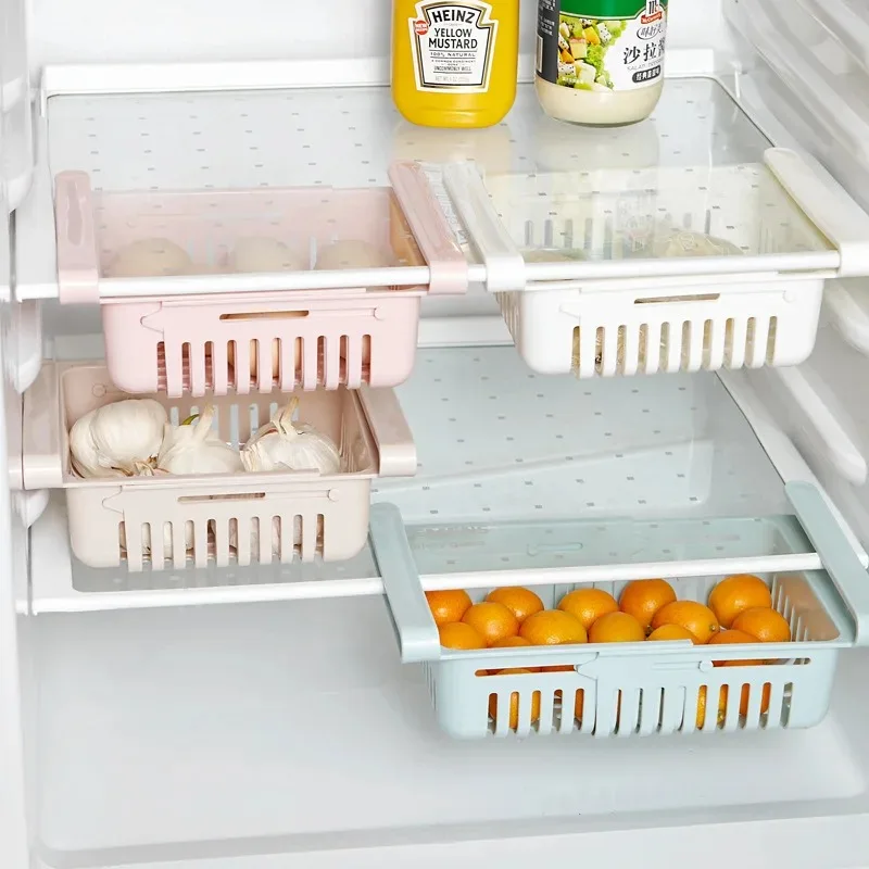 1 Pcs Kitchen Organizer Fridge Storage Drawer Box Extendable Refrigerator Chest Shelf Home Storage Case Plastic Cabinet Shelves